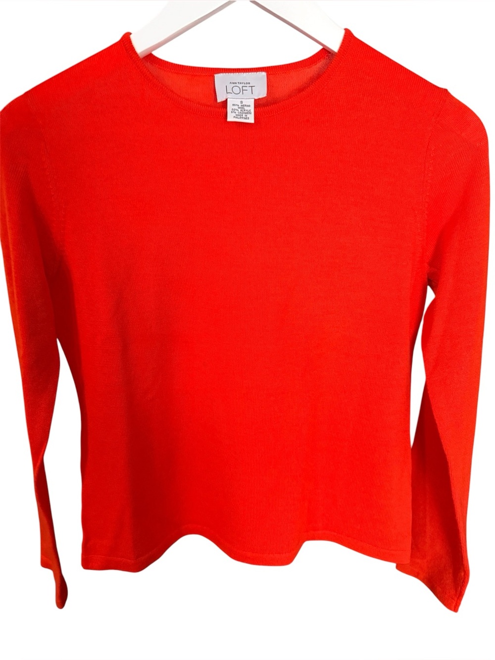 LOFT Bright Orange Long Sleeve Sweater Wool/acrylic/cashmere Size S Y2K